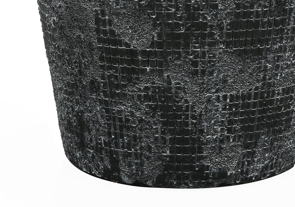 24" Black Ceramic Round Table Lamp With Black Drum Shade. Table lamp isolated on a plain white background, in a black ceramic finish.