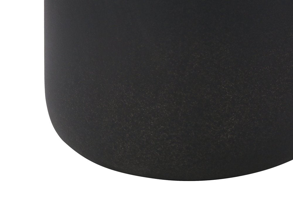 24" Black Ceramic Round Table Lamp With Beige Drum Shade. Table lamp isolated on a plain white background, finished in black ceramic.