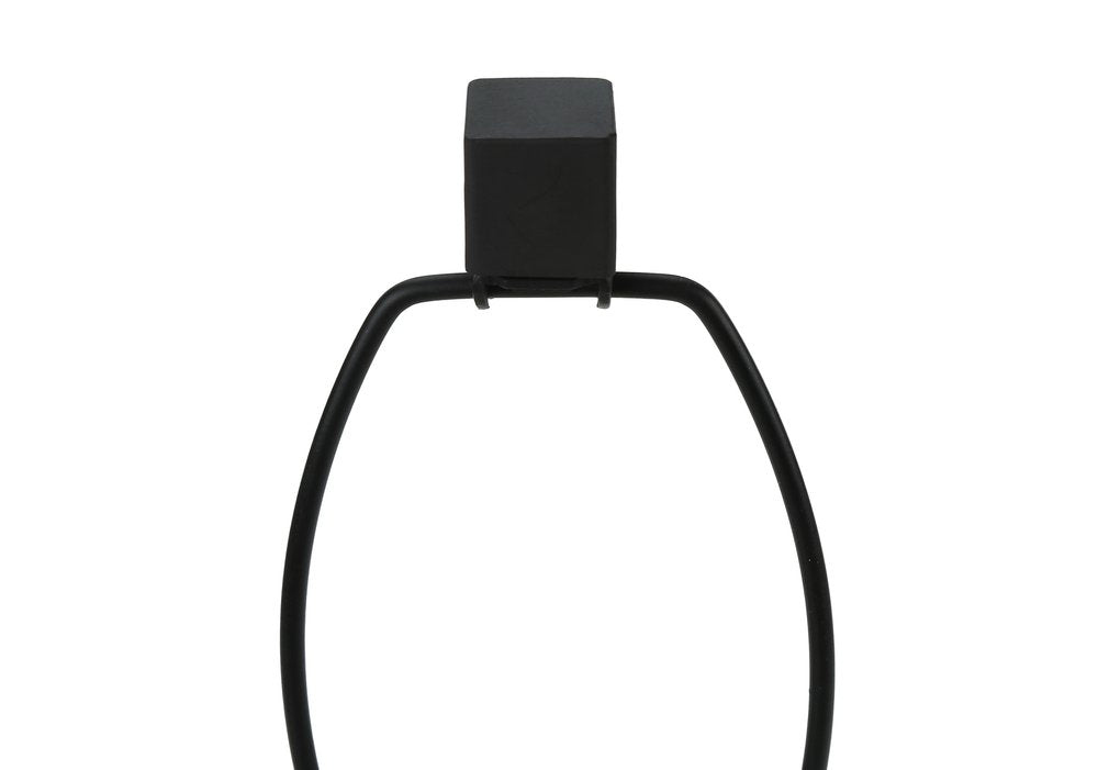 25" Black Metal Geometric USB Table Lamp With Beige Shade. Table lamp isolated on a plain white background, finished in black metal.
