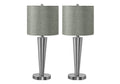 Set of Two 24" Silver Metal Candlestick USB Table Lamps With Gray Drum Shade on a white background