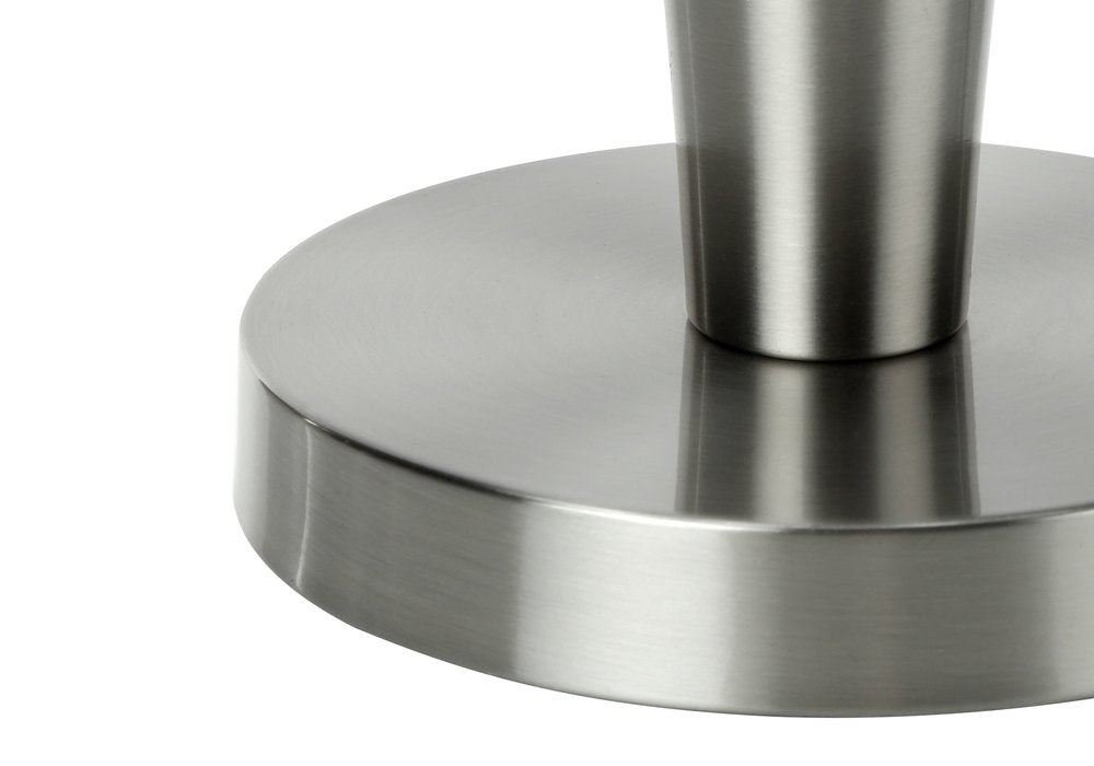 Set of Two 24" Silver Metal Candlestick USB Table Lamps With Gray Drum Shade on a white background