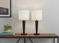 Set of Two 24" Black Metal Candlestick USB Table Lamps With Ivory Drum Shade