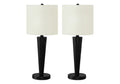 Set of Two 24" Black Metal Candlestick USB Table Lamps With Ivory Drum Shade on a white background