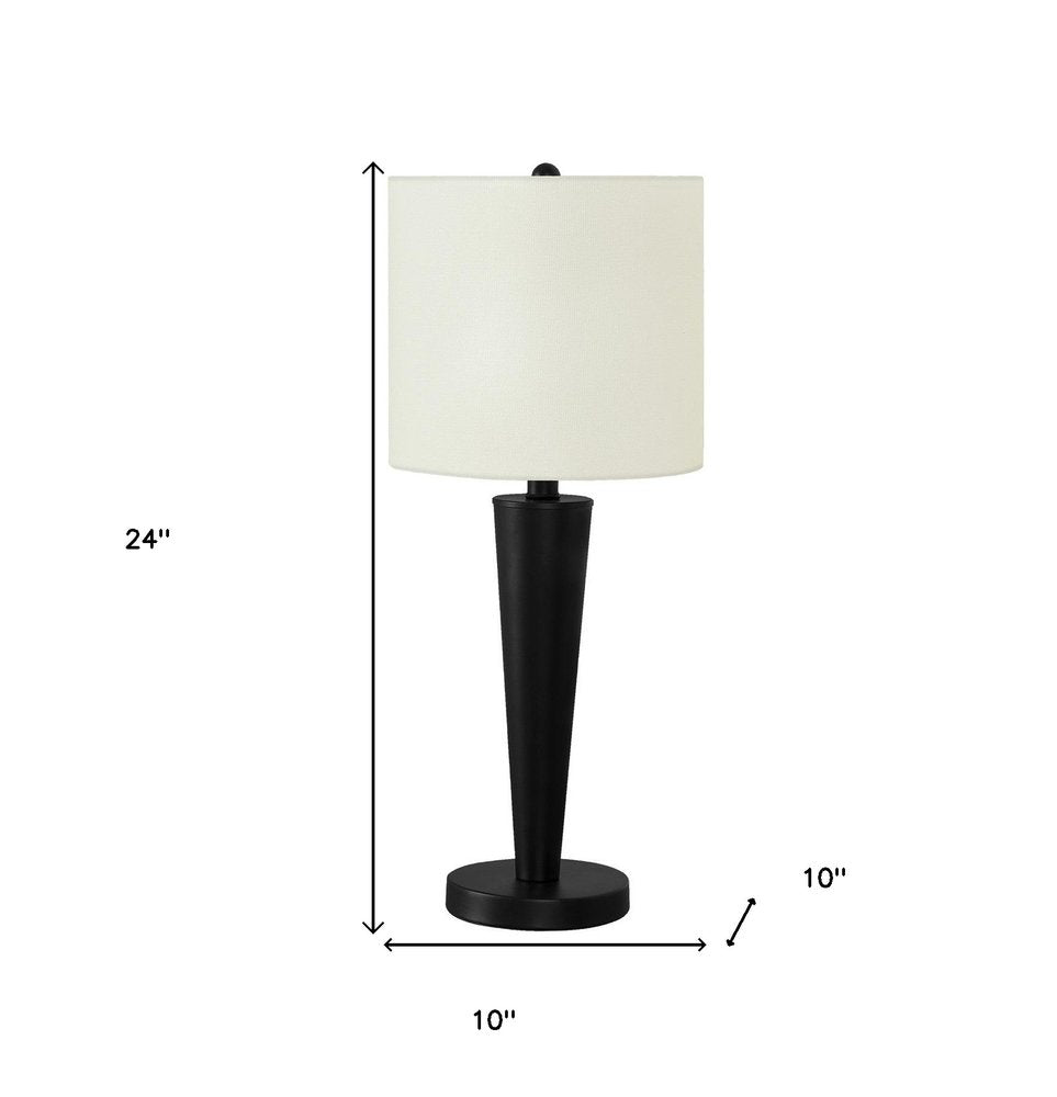 Set of Two 24" Black Metal Candlestick USB Table Lamps With Ivory Drum Shade on a white background