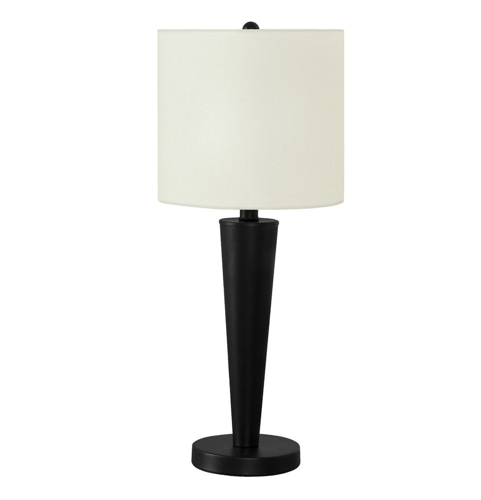 Set of Two 24" Black Metal Candlestick USB Table Lamps With Ivory Drum Shade on a white background