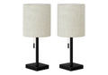 Set of Two 17" Black Metal Candlestick USB Table Lamps With Beige Drum Shade