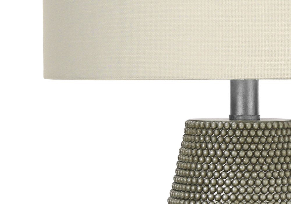 24" Gray Round Table Lamp With Ivory Drum Shade. Table lamp in ivory.