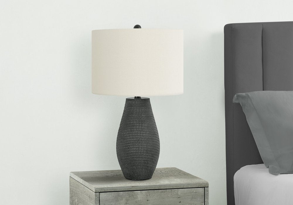Close-up of 24" Black Round Table Lamp With Ivory Drum Shade showing the ivory texture.