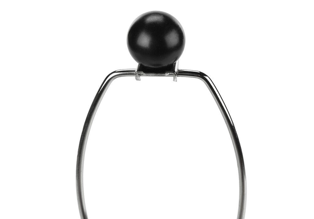 24" Black Round Table Lamp With Ivory Drum Shade. Table lamp isolated on a plain white background, finished in black.