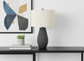 24" Black Round Table Lamp With Ivory Drum Shade. Table lamp isolated on a plain white background, showing its ivory color.