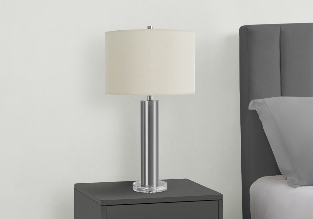 Detail view of 28" Silver Acrylic Cylinder Table Lamp With Ivory Drum Shade, filling the frame with the ivory texture.