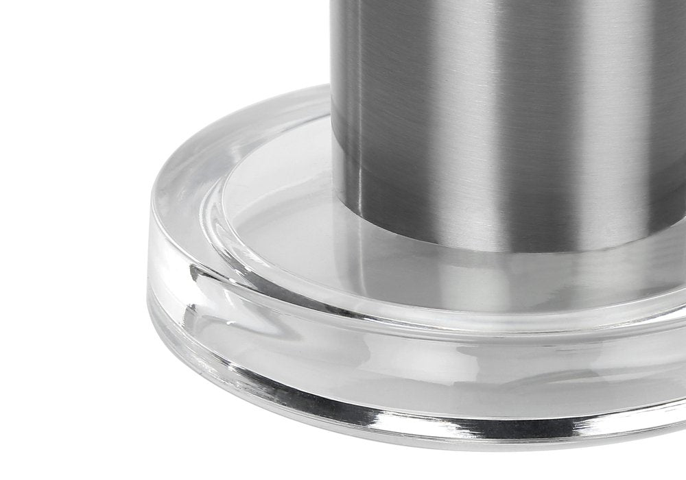 28" Silver Acrylic Cylinder Table Lamp With Ivory Drum Shade. Table lamp isolated on a plain white background, finished in ivory.