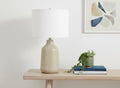 24" Beige Concrete Urn Table Lamp With Ivory Drum Shade. Table lamp in ivory.