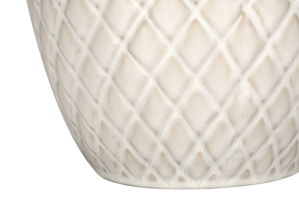25" Cream Ceramic Urn Table Lamp With Cream Drum Shade. Table lamp isolated on a plain white background, in a cream ceramic finish.