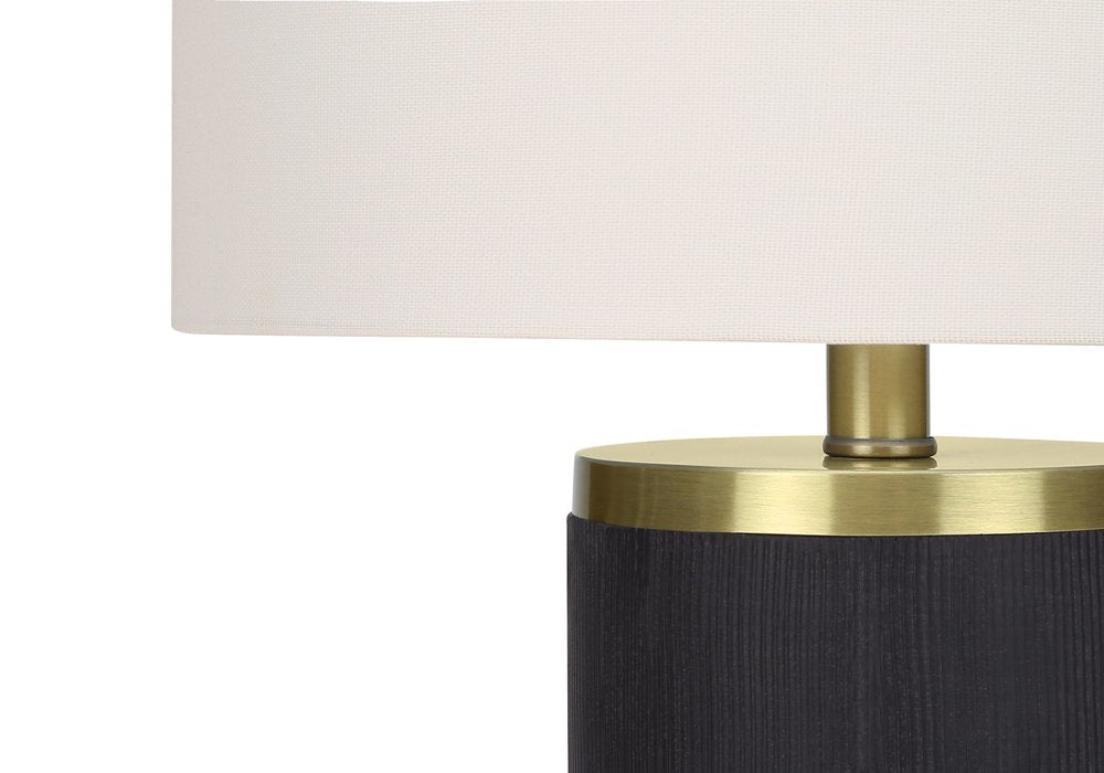 24" Black and Gold Concrete Cylinder Table Lamp With Ivory Drum Shade. Table lamp in ivory.