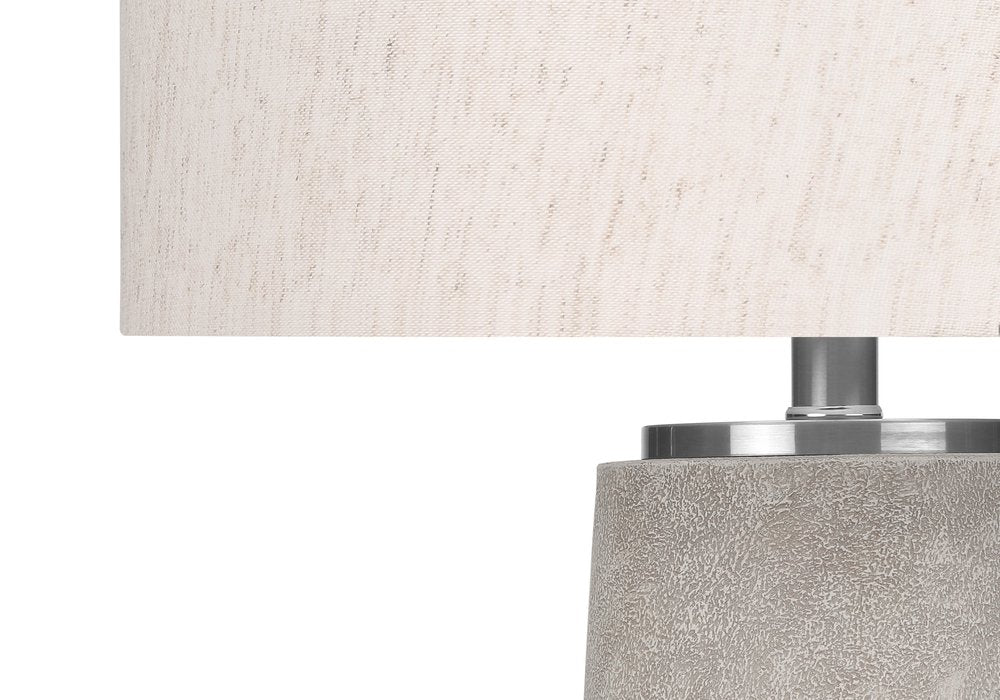 29" Gray and Silver Cylinder Table Lamp With Ivory Drum Shade. Table lamp in ivory.
