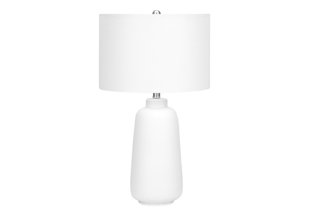 26" Cream Ceramic Cylinder Table Lamp With Cream Drum Shade. Table lamp isolated on a plain white background, showing a cream ceramic surface.