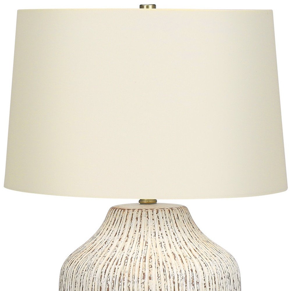 26" Cream Ceramic Round Table Lamp With Cream Empire Shade. Table lamp isolated on a plain white background, in a cream ceramic finish.