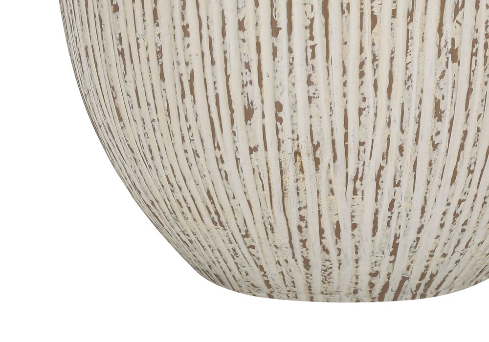 26" Cream Ceramic Round Table Lamp With Cream Empire Shade. Table lamp isolated on a plain white background, showing a cream ceramic surface.