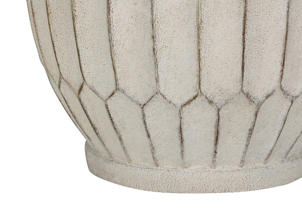 24" Cream Geometric Table Lamp With Cream Drum Shade. Table lamp isolated on a plain white background, in a cream finish.