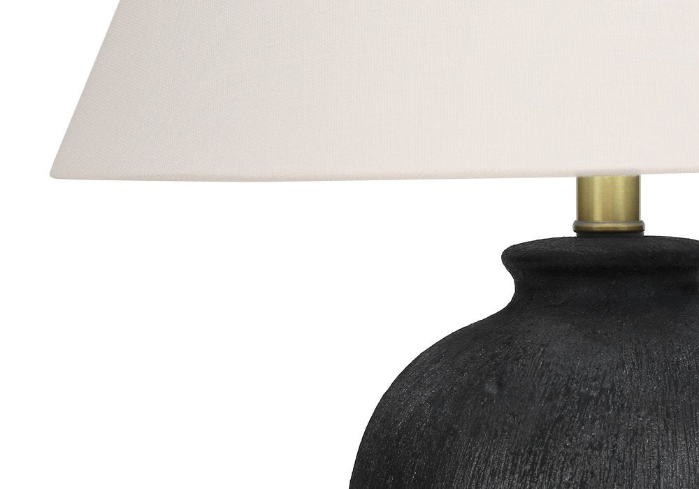 24" Black Ceramic Round Table Lamp With Ivory Empire Shade. Table lamp in ivory ceramic.