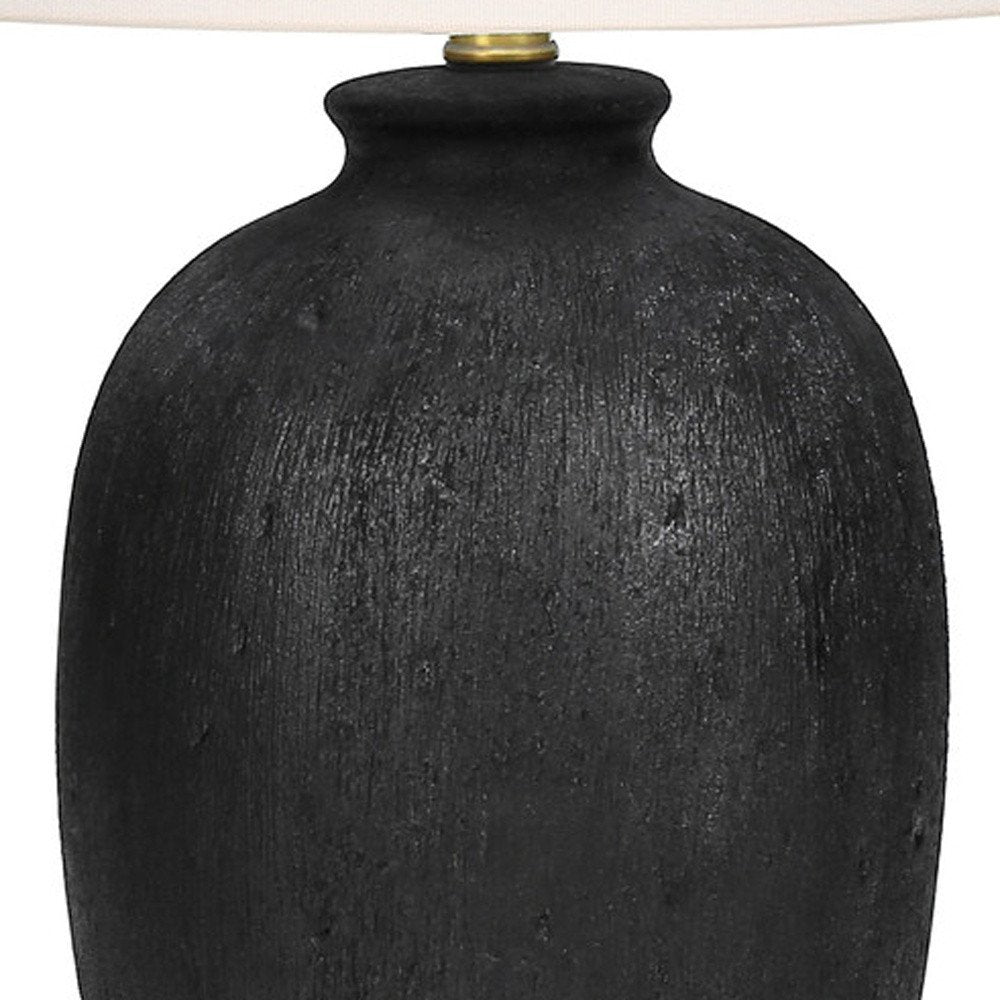 24" Black Ceramic Round Table Lamp With Ivory Empire Shade. Table lamp isolated on a plain white background, finished in ivory ceramic.