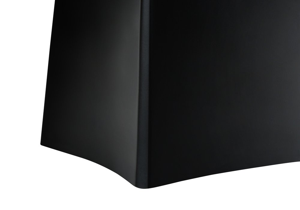 27" Black Geometric Table Lamp With Beige Drum Shade. Table lamp isolated on a plain white background, finished in black.