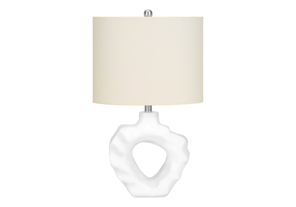 25" Cream Novelty Table Lamp With Cream Drum Shade. Table lamp isolated on a plain white background, in a cream finish.