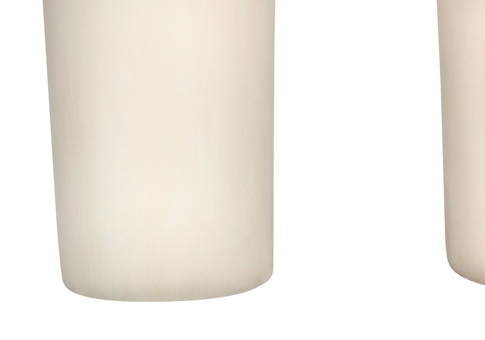 25" Cream Geometric Table Lamp With Beige Empire Shade. Table lamp isolated on a plain white background, finished in cream.