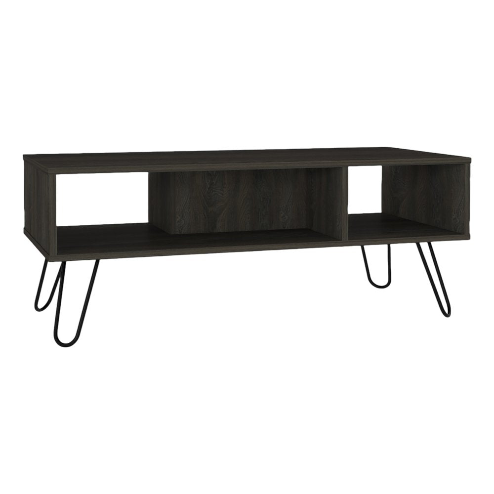 Set Of Two Black and Espresso Wood Coffee Table With Two Shelves