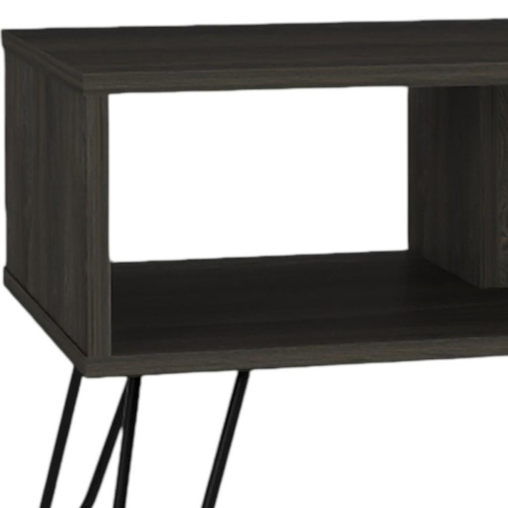 Set Of Two Black and Espresso Wood Coffee Table With Two Shelves