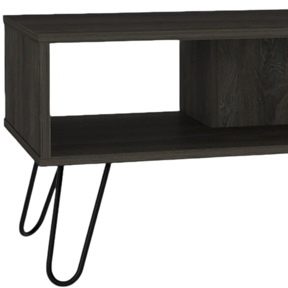 Set Of Two Black and Espresso Wood Coffee Table With Two Shelves