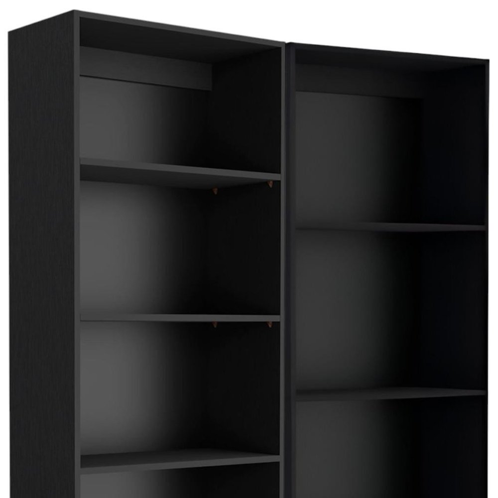 Set of Two Black Wood Multi Tier Bookcases close-up detail