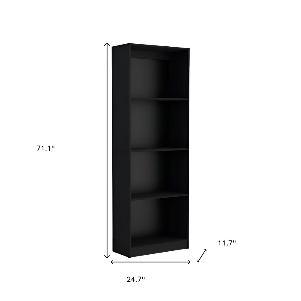 Set of Two Black Wood Multi Tier Bookcases on a white background
