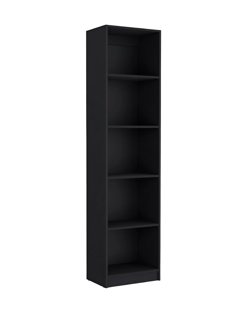 Set of Two Black Wood Multi Tier Bookcases on a white background