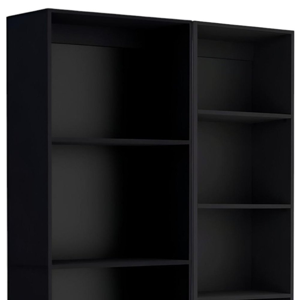 Set of Two Black Wood Multi Tier Bookcases close-up detail