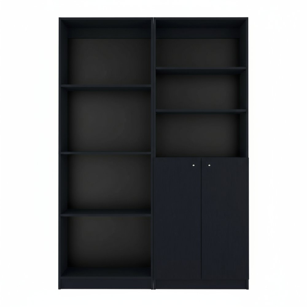 Set of Two 71" Black Bookcase With Two Doors on a white background