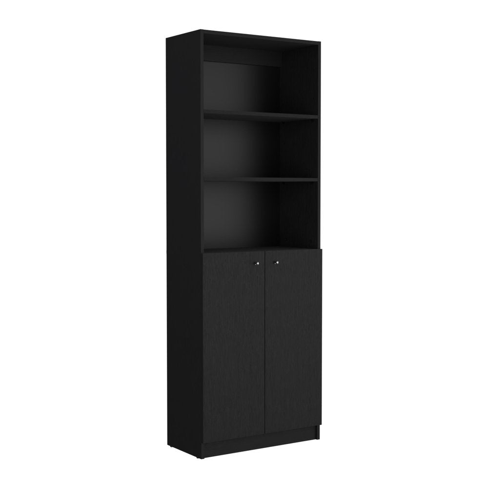 Set of Two 71" Black Bookcase With Two Doors on a white background