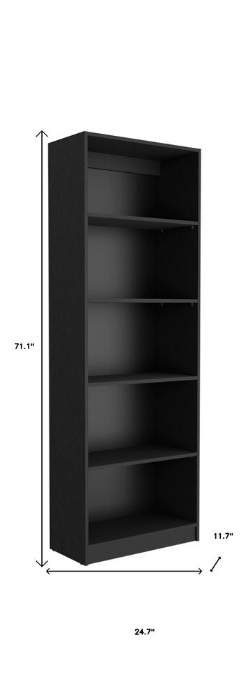 Set of Two 71" Black Five Tier Bookcase With Two Doors on a white background