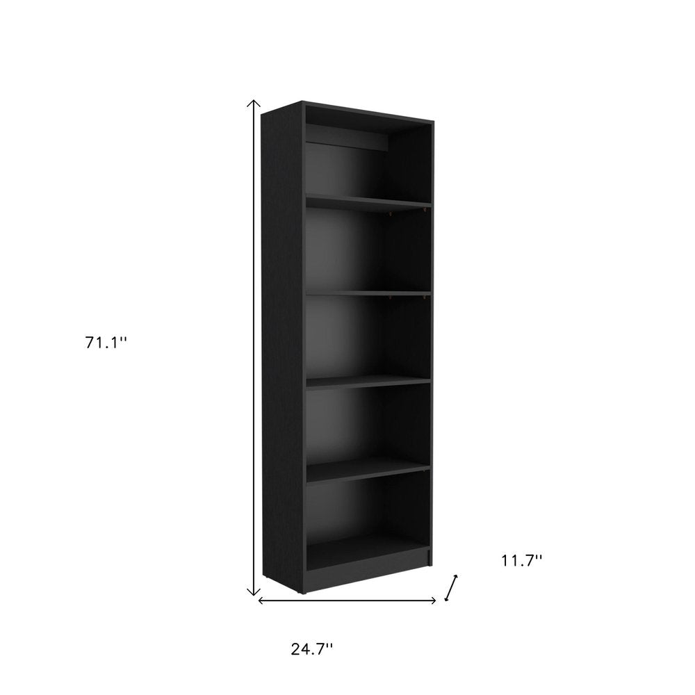 Set of Three Black Wood Five Tier Bookcase with Two Doors on a white background