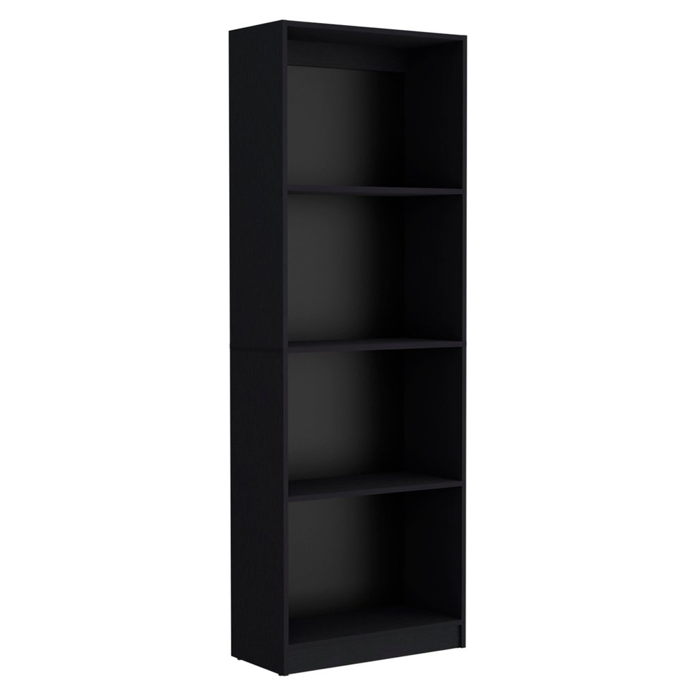 Set of Three Black Wood Five Tier Bookcase with Two Doors