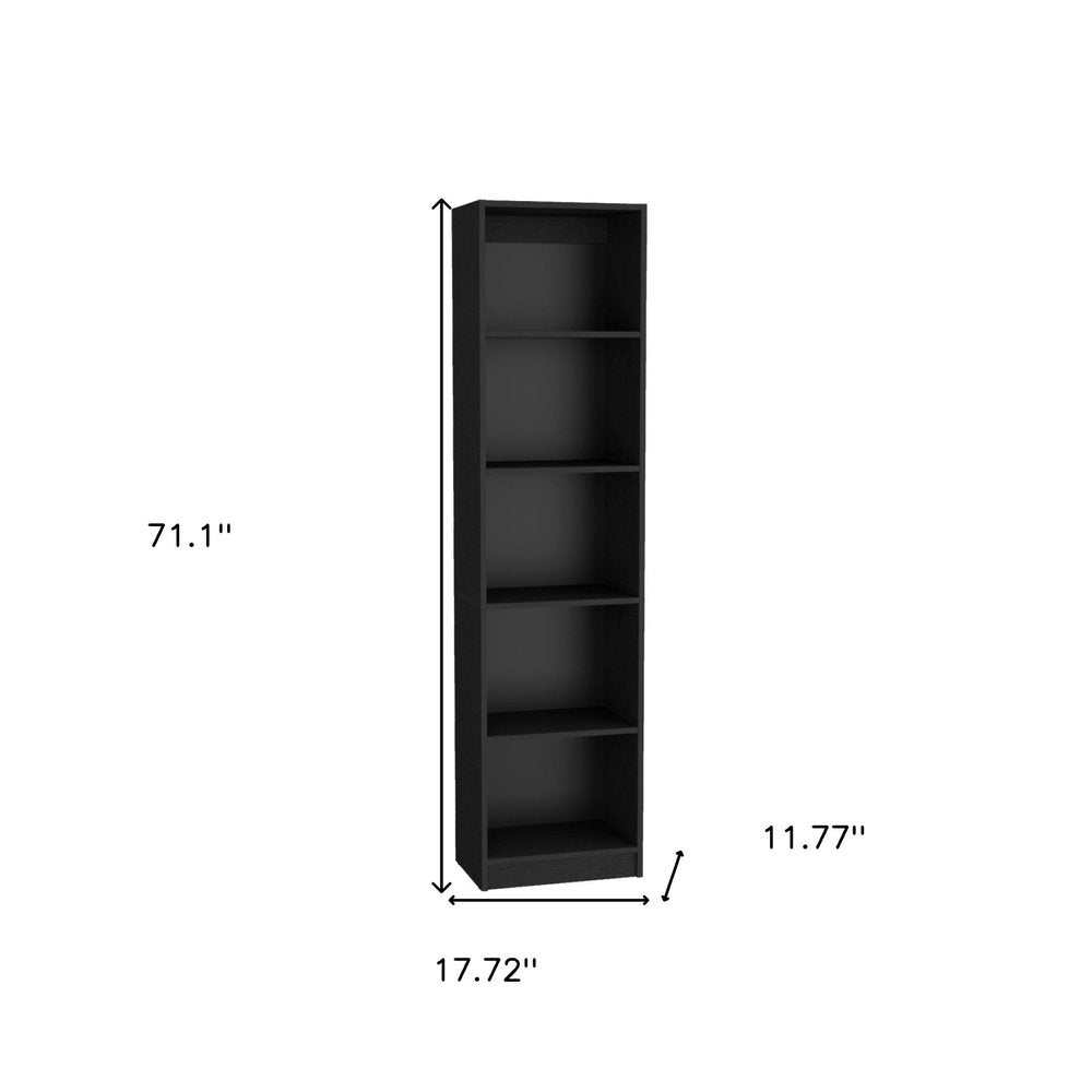 Set of Three Black Five Tier Bookcases with Two Doors on a white background