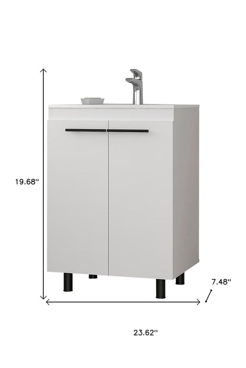 24" White Wood Freestanding Bathroom Vanity With Sink And Medicine Cabinet With Mirror