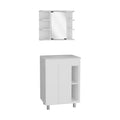 24" White Wood Freestanding Bathroom Vanity With Sink And Medicine Cabinet With Mirror. Bathroom vanity isolated on a plain white background, finished in white wood.