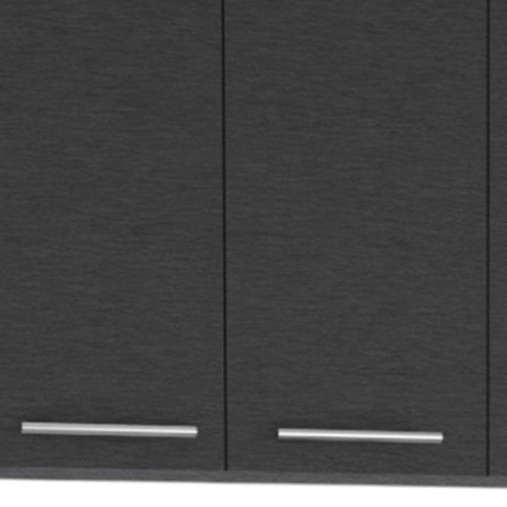 Close-up of 47" Black and White Wall mounted Accent Cabinet With Five Shelves showing the black texture.