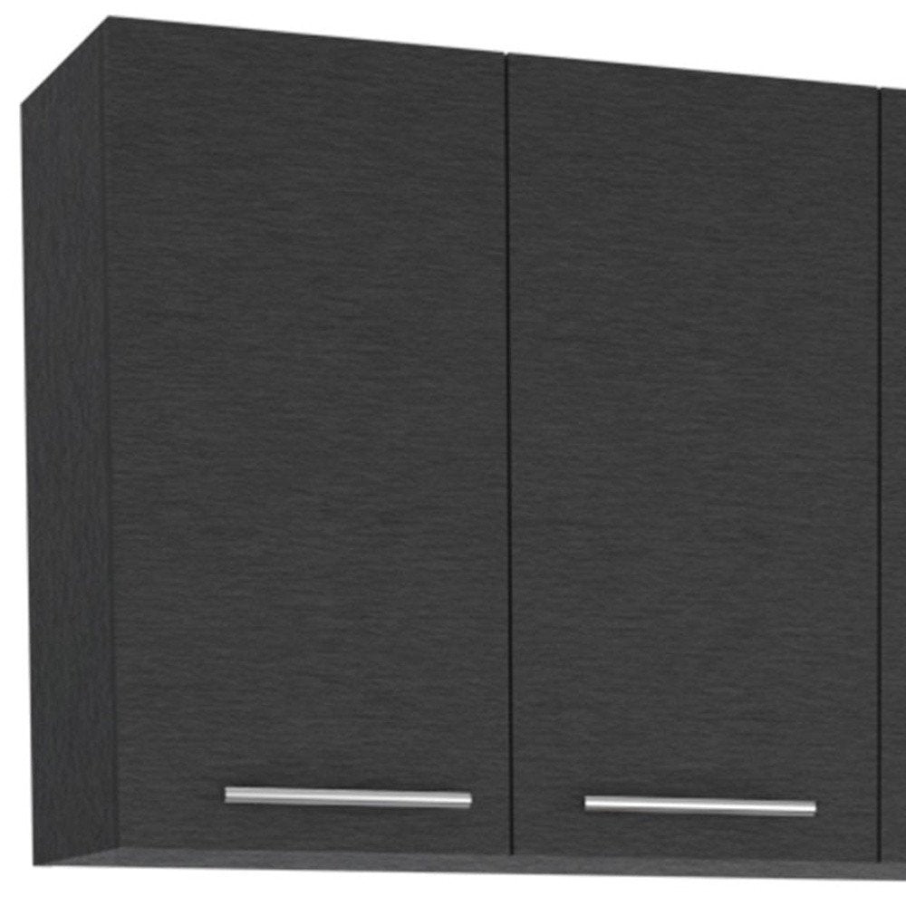 47" Black and White Wall mounted Accent Cabinet With Five Shelves detail shot of the black finish.