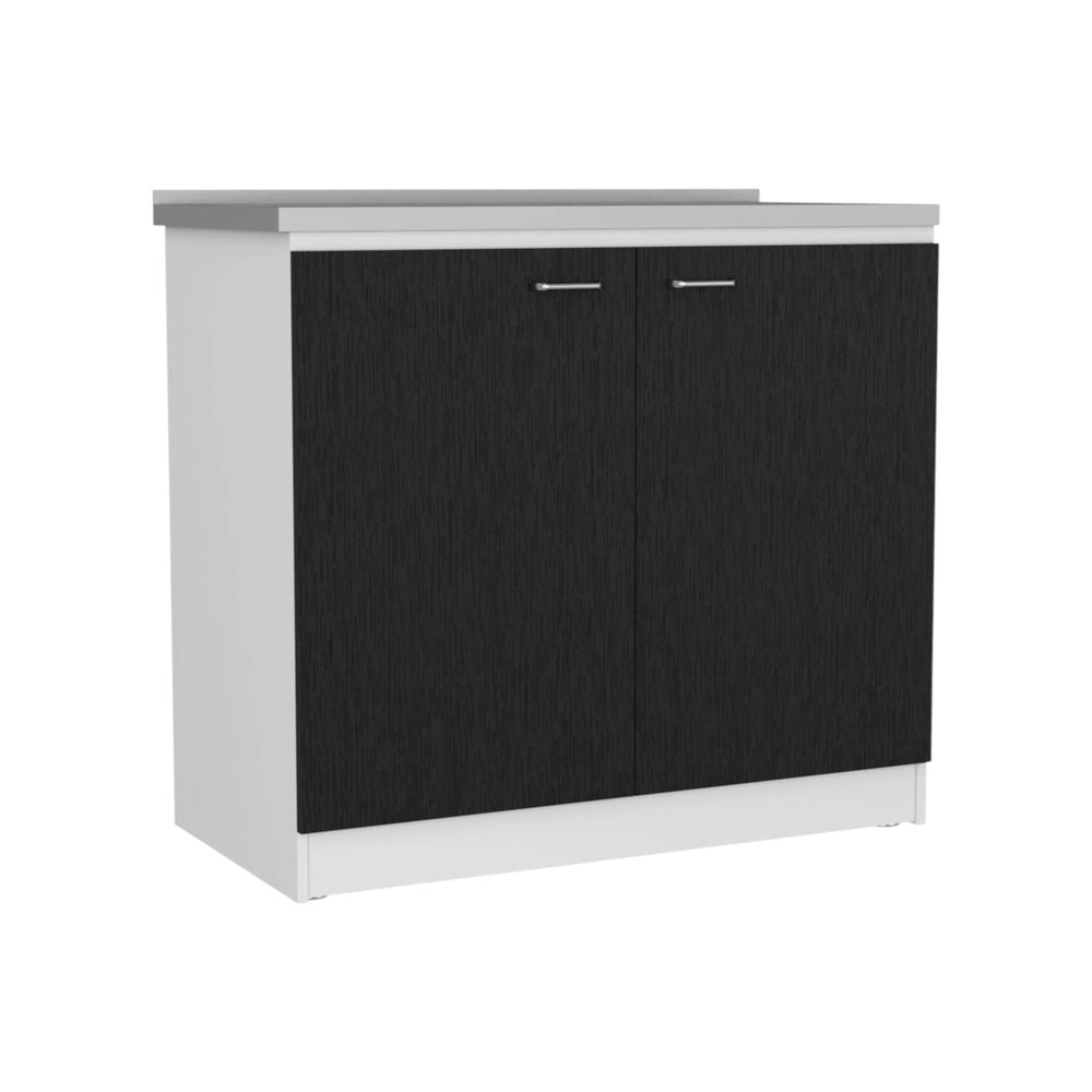 47" Black and White Wall mounted Accent Cabinet With Five Shelves. Kitchen & utility sink isolated on a plain white background, finished in black.