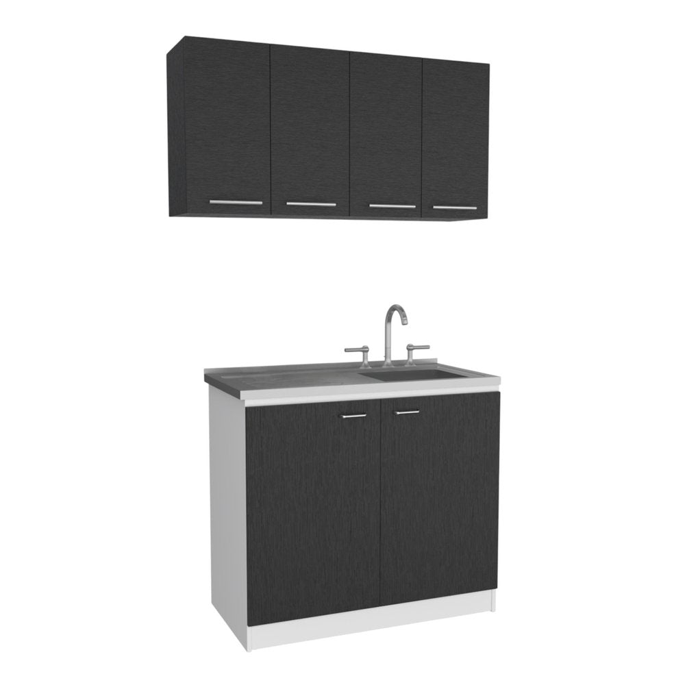 47" Black and White Wall mounted Accent Cabinet With Five Shelves. Kitchen & utility sink isolated on a plain white background, showing its black color.
