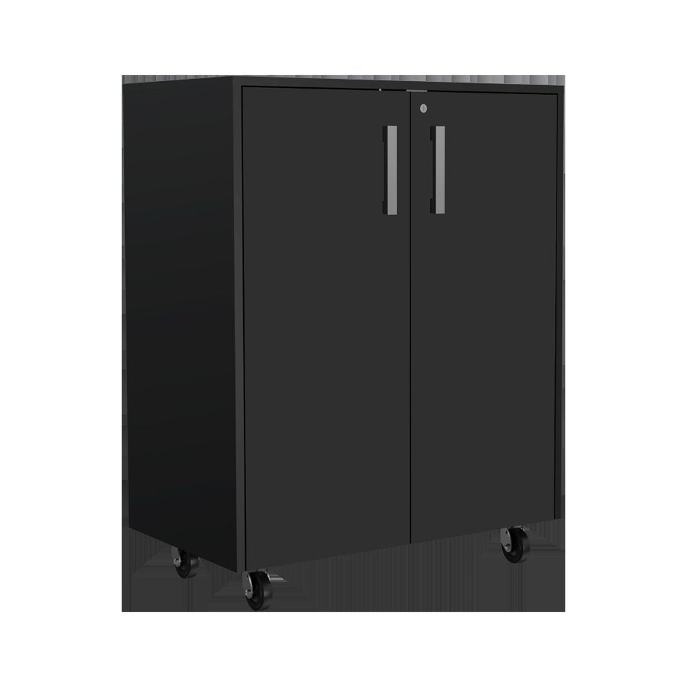 7 Black Wood Wall Mounted Accent Cabinet With Ten Doors And Six Drawers