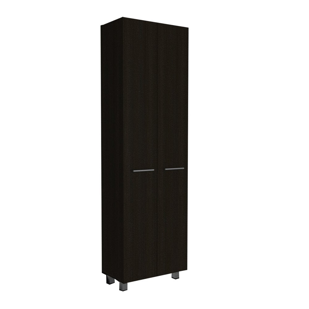 7 Black Wood Wall Mounted Accent Cabinet With Ten Doors And Six Drawers
